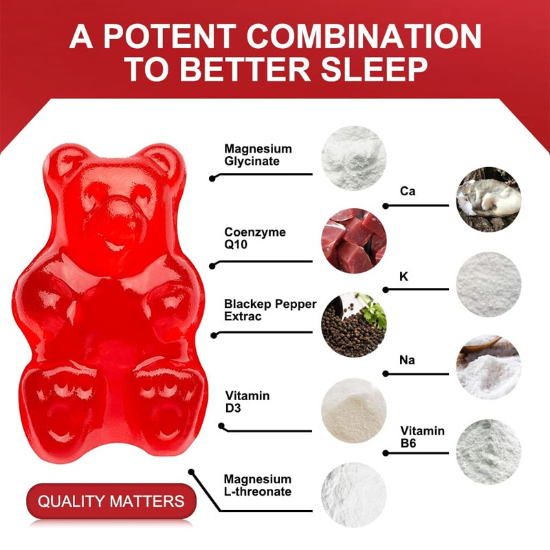 Сон поддержки Gummies витамина Melatonin клейковины свободный ослабляет выдержку бальзама лимона магния Витамина D Melatonin