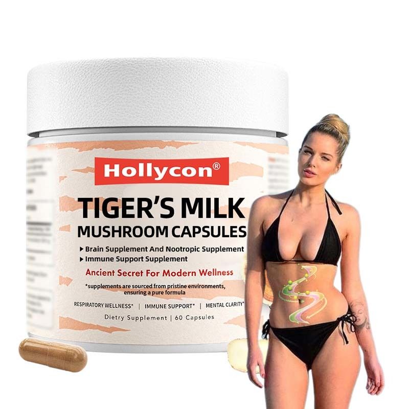 Пищевая добавка с грибами для роста волос, здоровья кишечника, пищеварения, мозга, легких, когнитивных функций, дыхательной системы. Капсулы с тигровым молочным грибом