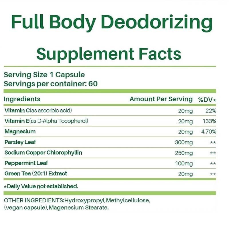 Дезодоризация тела - природные таблетки для контроля за запахом для мужчин и женщин | Капсулы хлорофилла для дыхания, здоровья тела и кишечника