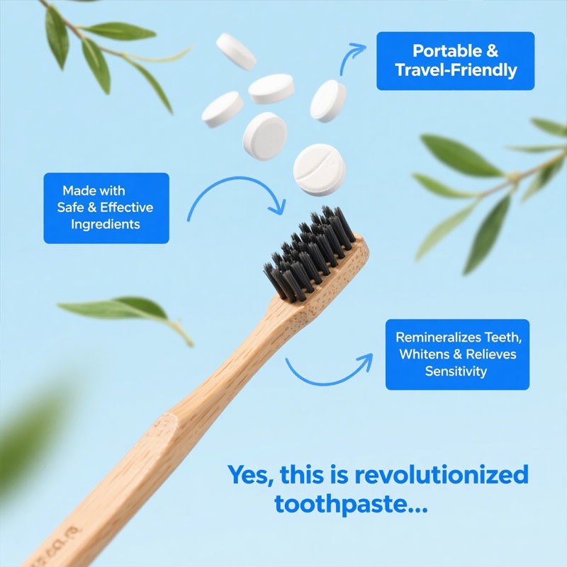 Заводская заводская зубная паста таблетки, нано гидроксиапатит с пробиотиками, бесплатно фторидом и пластиком, эко и экологическим размером, реминерализация вкладок жевания зубной пасты, пользовательская формула