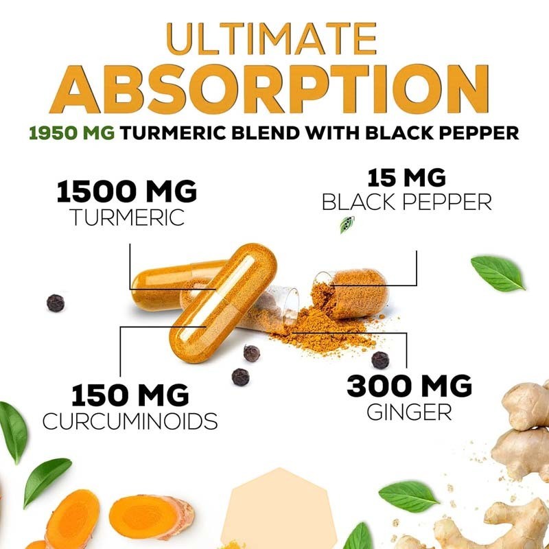 OEM добавка с куркумином и куркумой, органической куркумой и имбирем, черным перцем для лучшего усвоения, поддержка суставов, капсулы с куркумином