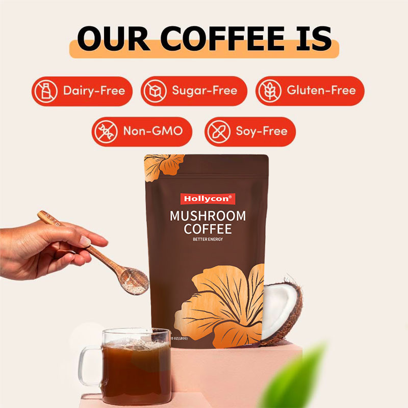 OEM Mushrooms Instant Coffee Better Energy Focus Digestion Immunity Cordyceps Lions Mane Turkey Tail Mushroom Coffee