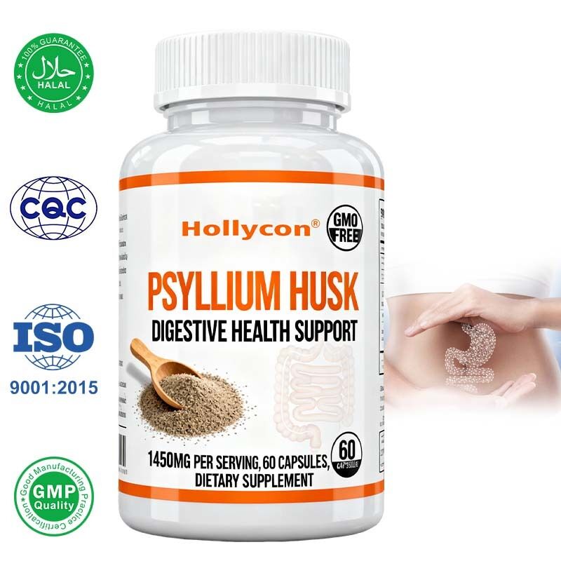 Капсулы Psyllium Husk 60 подсчет Добавка для поддержки кишечника и толстой кишки Способствует здоровью пищеварения и регулярности Не ГМО, высоковолокнистая формула частный ярлык, OEM доступен, заводская цена
