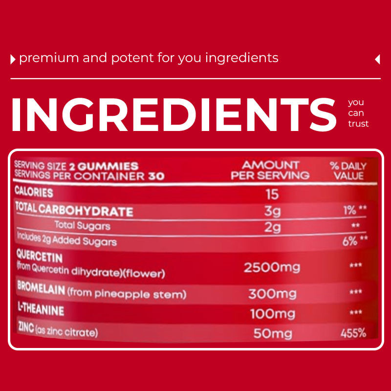 Частный бренд Бромелайн L-теанин Цинк Добавка Веганские добавки для детей Взрослые Кверцетин Жвачки