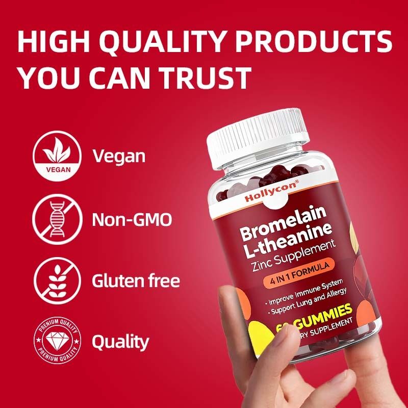 Частный бренд Бромелайн L-теанин Цинк Добавка Веганские добавки для детей Взрослые Кверцетин Жвачки