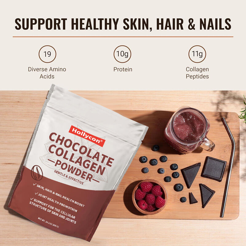 OEM коллагеновые пептиды порошок для волос, кожи и ногтей поддержка суставов типа I & III Колагеновые добавки, питаемые травой Шоколадный коллагеновый порошок