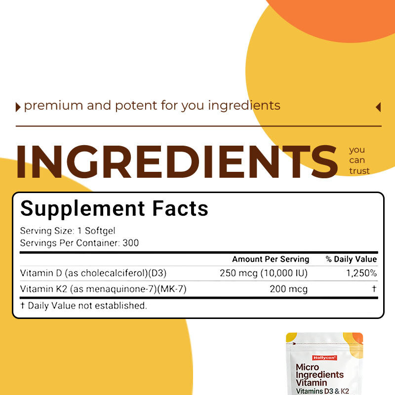 Factory Vitamins D3K2 Softgels Daily Wellness Support Overall Body Health for Adult Micro Nutrient Dietary Supplement