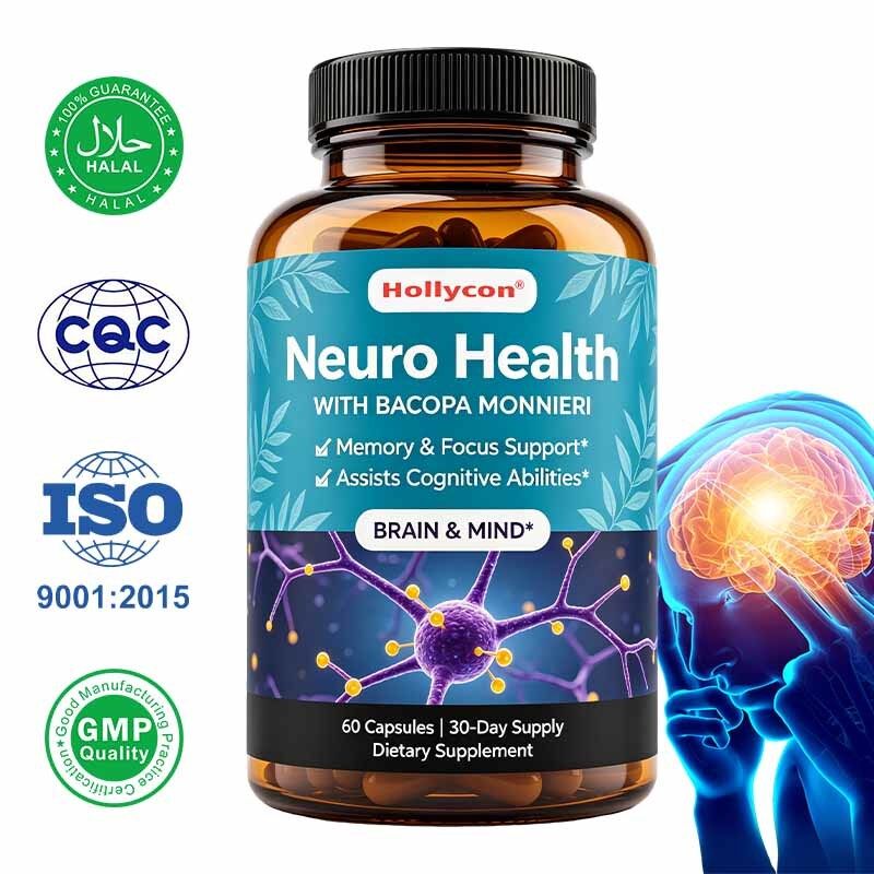 Капсулы Bacopa Monnieri с натуральным растительным экстрактом для поддержки памяти и концентрации внимания - индивидуальный личный ярлык