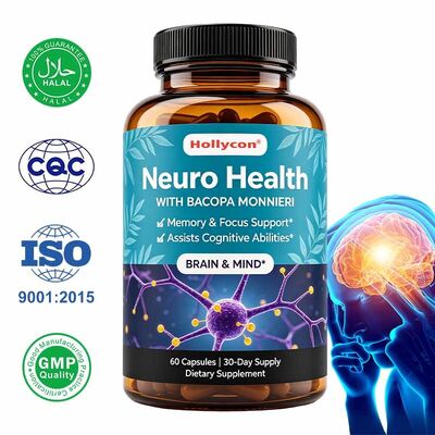 Капсулы Bacopa Monnieri с натуральным растительным экстрактом для поддержки памяти и концентрации внимания - индивидуальный личный ярлык